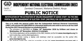 INEC Opens Portal For 2027 Election Ad-Hoc Staff Recruitment